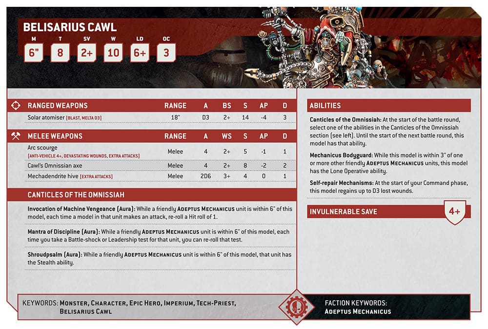 Warhammer 40k Adeptus Mechanicus Faction Focus Belisarius Cawl datasheet